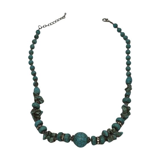 Fashion Painted Stone Bead 16” Necklace Handcrafted Turquoise Colored Howlite - Picture 5 of 12